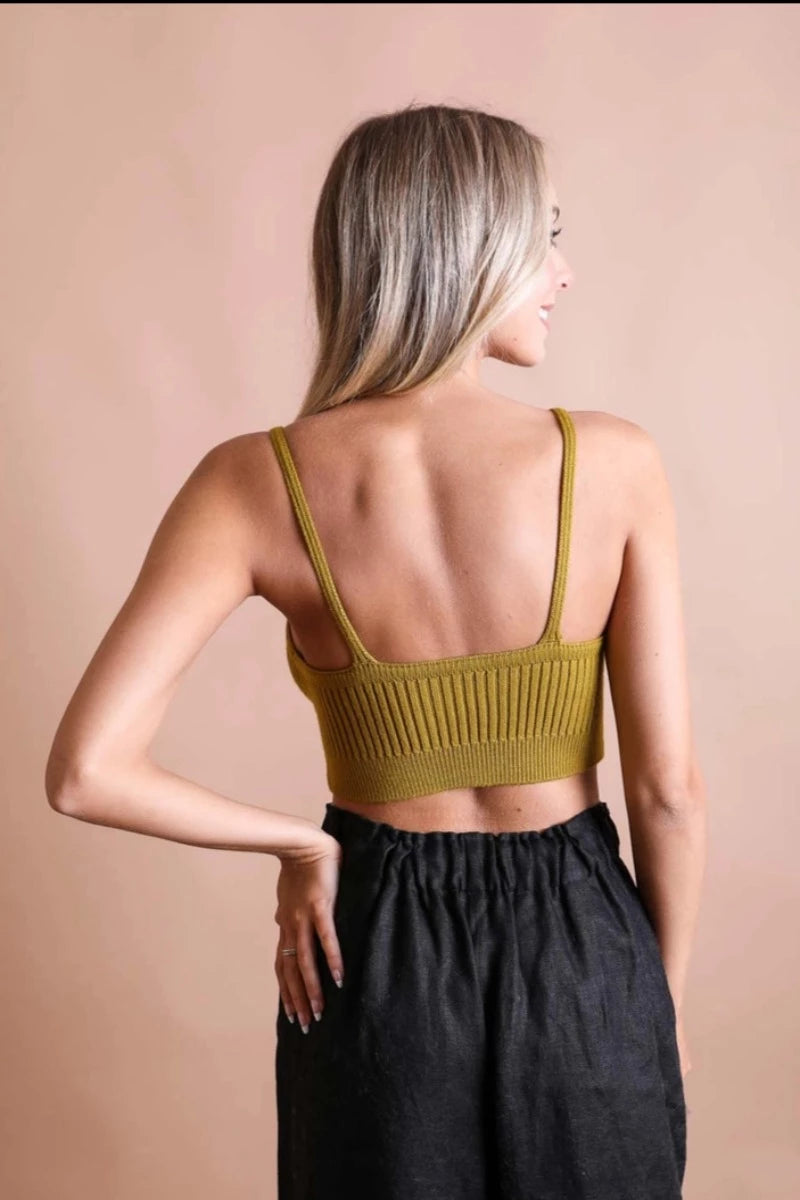 Venus Contour Rib Knit Brami Top Mustard